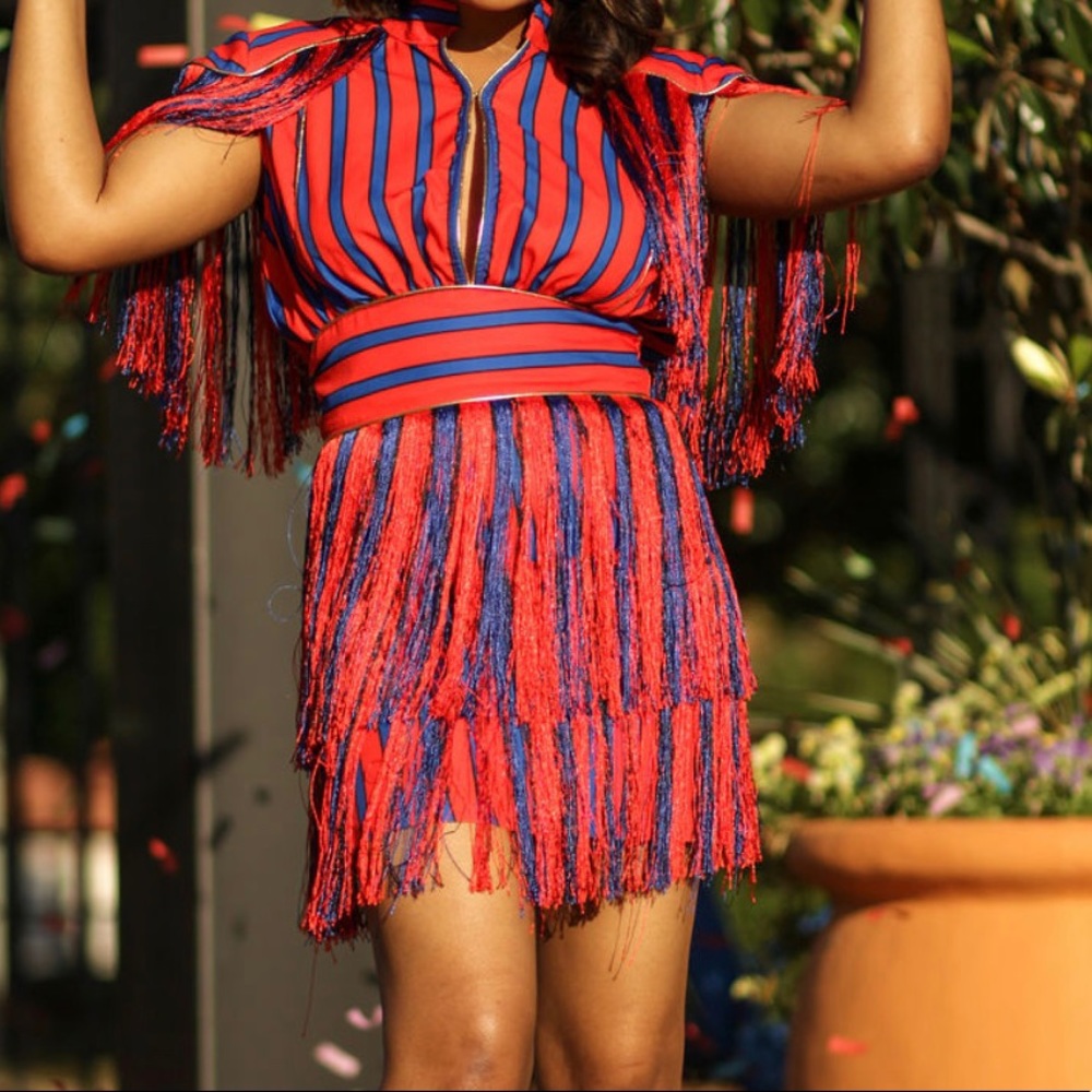 RED/BLUE fringe DRESS